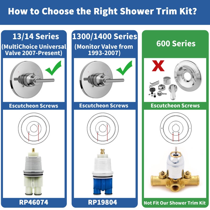 KANDENT Replacement for Delta Trinsic 14 Series Single-Function Shower Valve Trim Kit, Shower Handle, Chrome Shower Trim Kit T14059 (Cartridge and Valve Not Included) - Image 2
